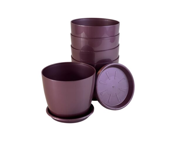 Set of 5 Purple Glossy Finish Planters with Trays for Home and Garden Decor | Size 5 inch