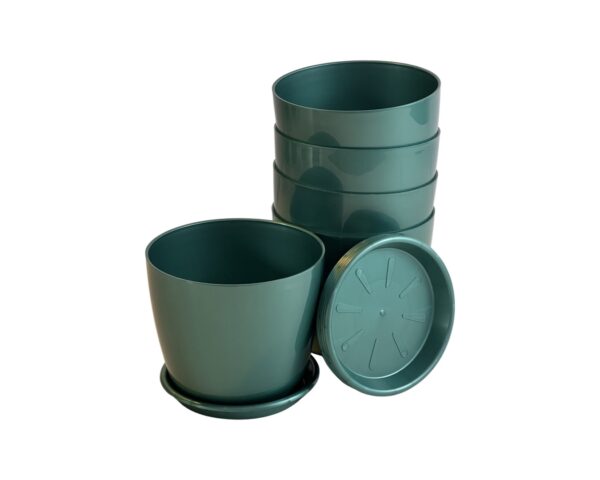 Set of 5 Teal Glossy Finish Planters with Trays for Home and Garden Decor | Size 5 inch